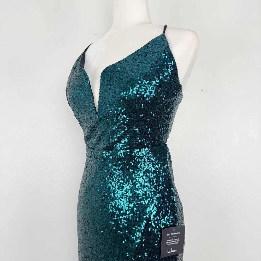 NWT Lulus Sequin Midi Dress‎ XL Teal Lace Up Back Sparkling Party Prom Stretch